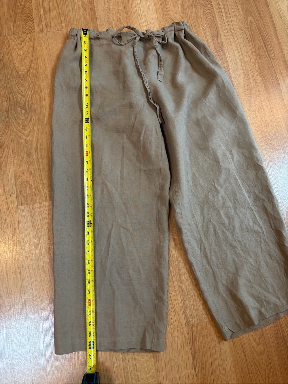 Eileen Fisher Tan Irish Linen Wide Leg Drawstring Cropped Pants Size M/L - Picture 7 of 13